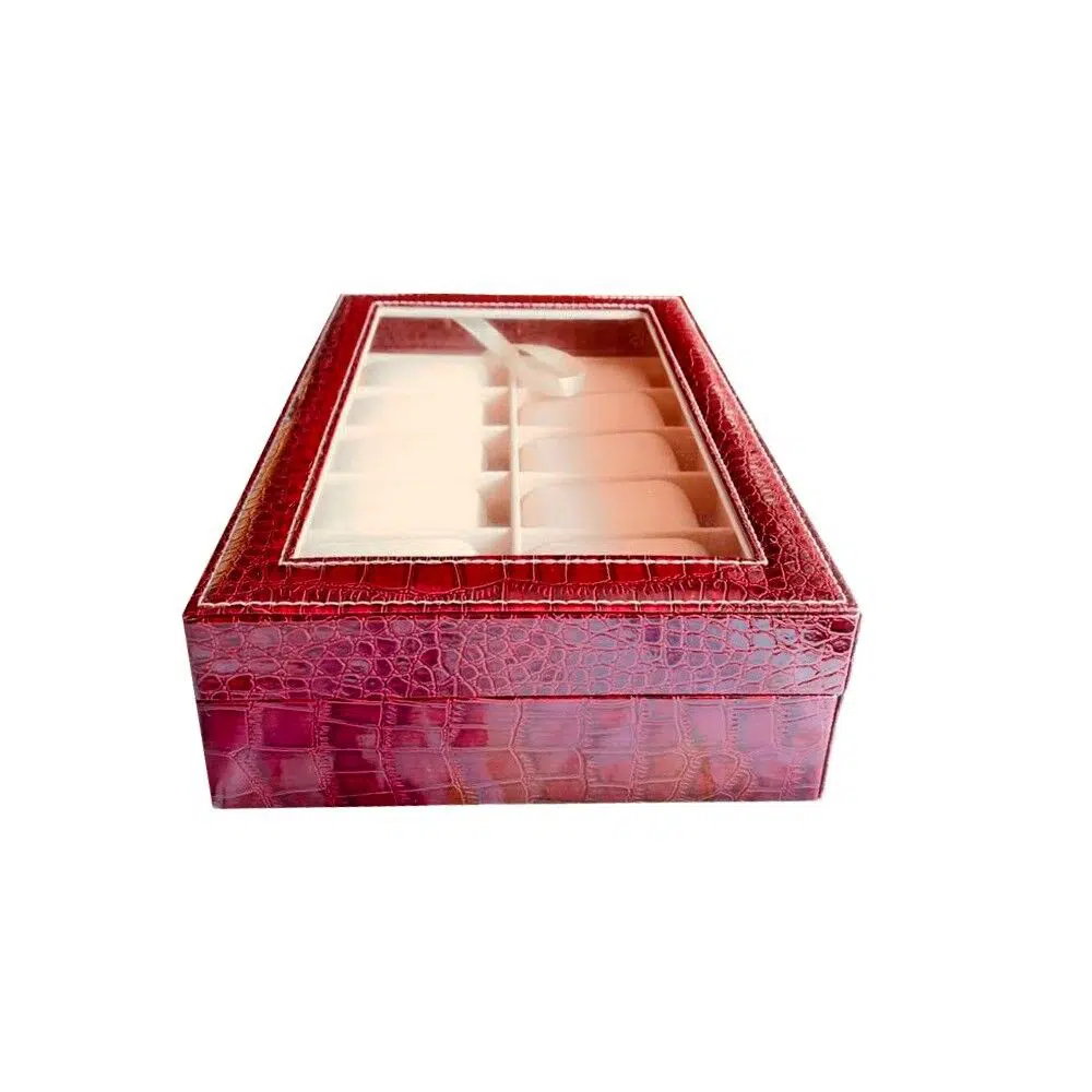 organizador-porta-reloj-con-textura-de-piel-de-cocodrilo-vino organizador porta reloj vino